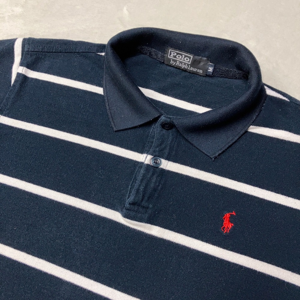 Vintage Polo Ralph Lauren Polo Shirt Striped Navy White Short Sleeve Mens Size M